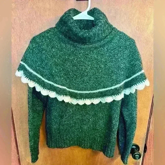 Vintage Wool Blend Knit Bib Yolk Turtleneck Pullover Sweater Size Small Grey - Picture 1 of 4